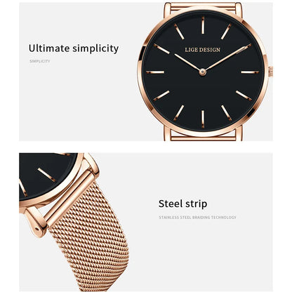 Reloj LIGE 2025 TOP Elegant Women's Watch Fashion Simple Ladies Watch Dress Gift Quartz Waterproof Watch for Women montre femme