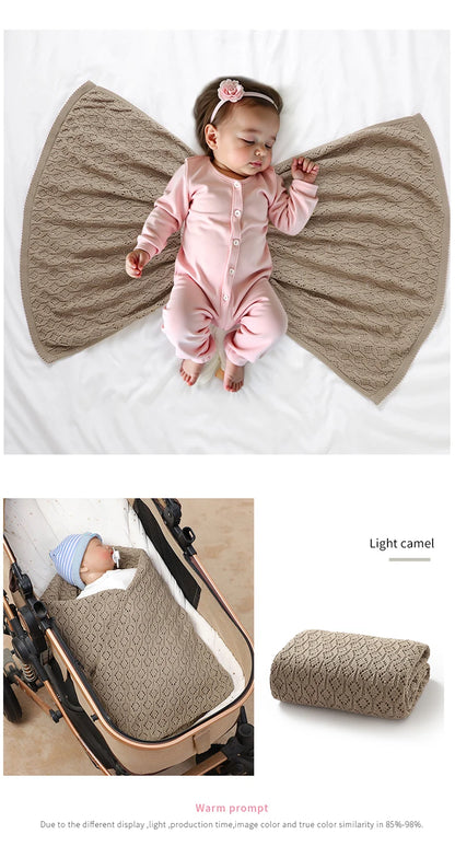 Cotton Baby Blanket Knit Infant Boy Girl Bedding Quilt 90*70CM Solid Toddler Stroller Swaddle Super Soft Plaid Fashion Hollow Ou