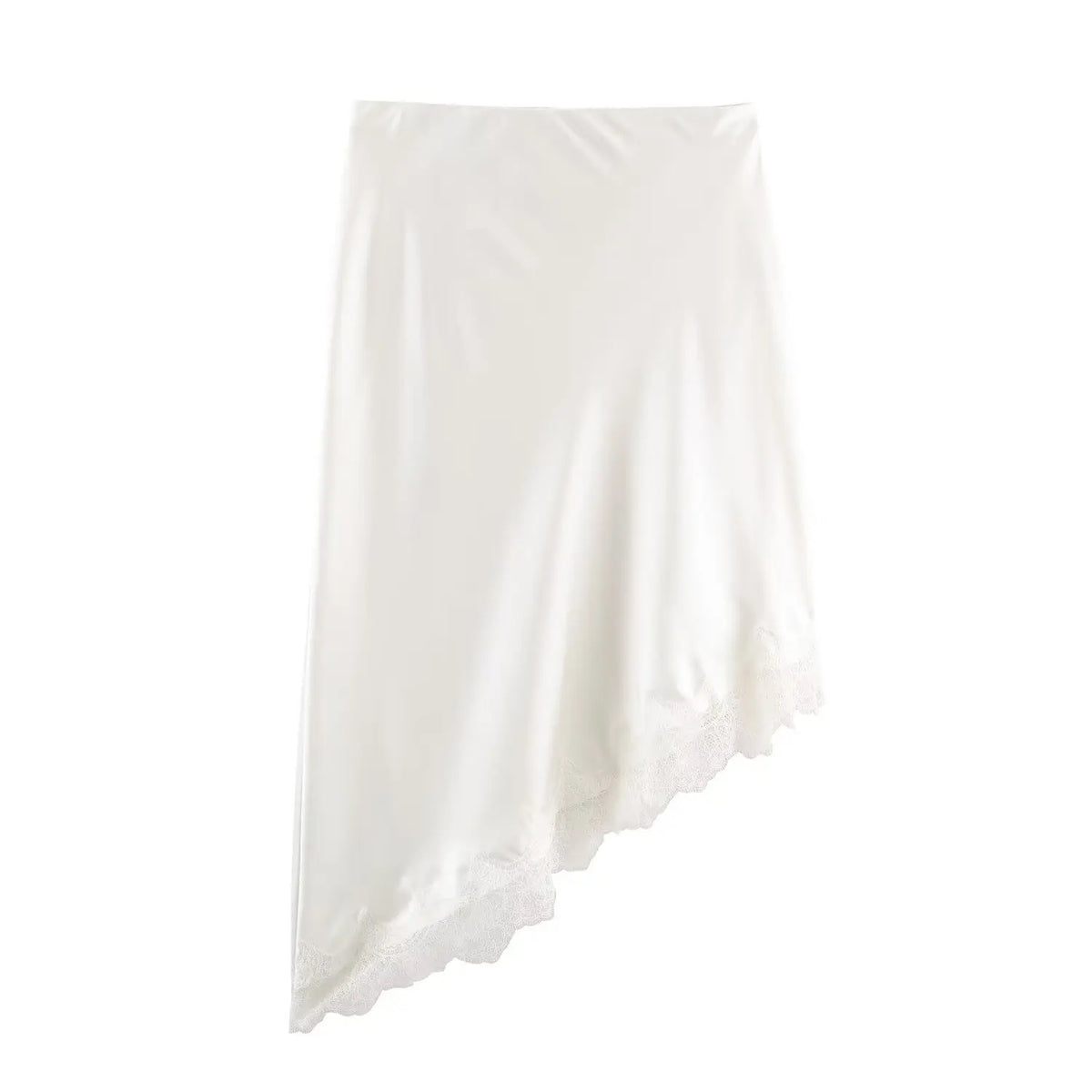 BSAY Lace Asymmetry Satin Texture Skirt Women Fashion Autumn Winter New Solid Chic Female High Waist Elegant Skirts Mujer