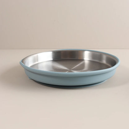 Simple design Stainless Steel Baby Plate with Silicone Suction,  Large Double Layer Dinner Plate for Toddlers