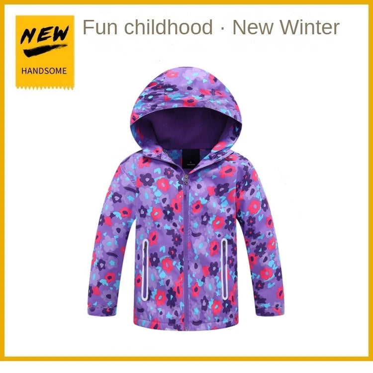Dubbped Girl Polar Fleece Waterproof Jacket Spring Autumn Children Coats Sport Casual Kids Jackets Double-deck Windproof Jackets