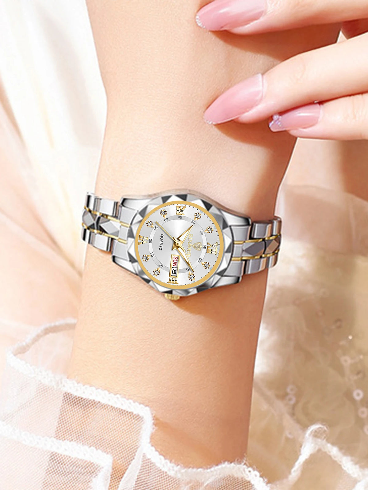 BINBOND 2pcs/Set Couple Watches 30M Waterproof Fashion Diamond Valentine Day Gift Stainless Steel Watch Men Women Quartz Watch