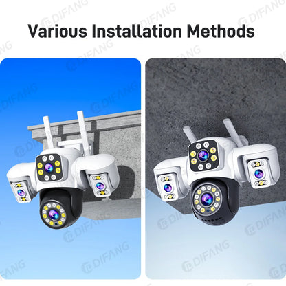 Yoosee 15MP WIFI Security Camera Outdoor AI Human Tracking 3 Lens 3 Screens 360° PTZ Surveillance Full Color Night Vision CCTV