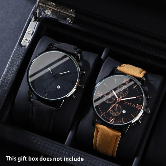 2 Pcs/set Men's Watch Wristwatch Set, Casual Sport Men's Watch Set, Quartz Pointer Date Watch Set for Holiday Gift Watches Set