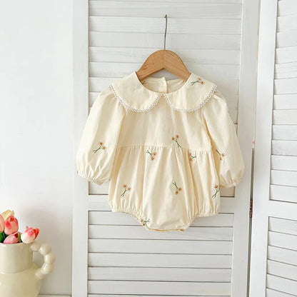 Spring 0-24M Baby Girl Clothing Toddler Baby Girl Romper Embroidery Flower Dots Cotton Romper White Infant Baby Girls Jumpsuit