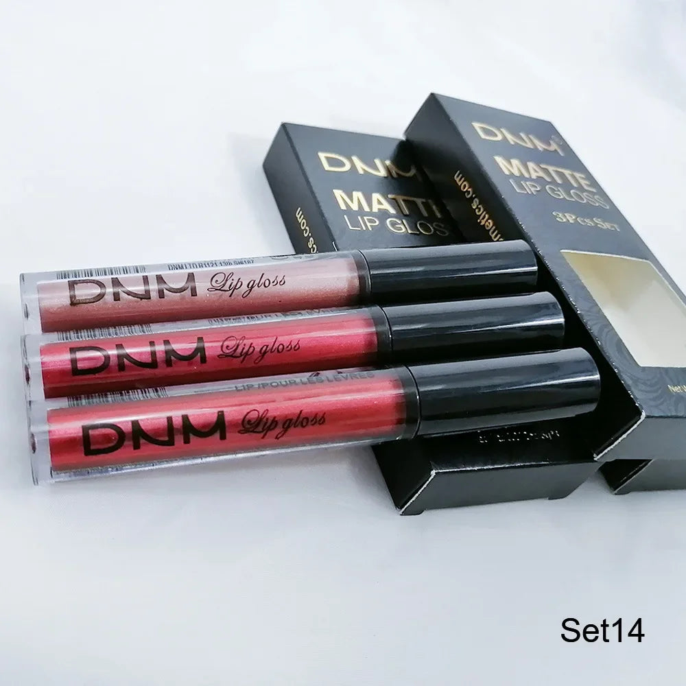 DNM 3PCS Liquid Lipstick Sets Waterproof Matte Black Blue Purple Blue Sexy Lip Gloss Long Lasting Nude Lip Tint Stain Makeup Kit