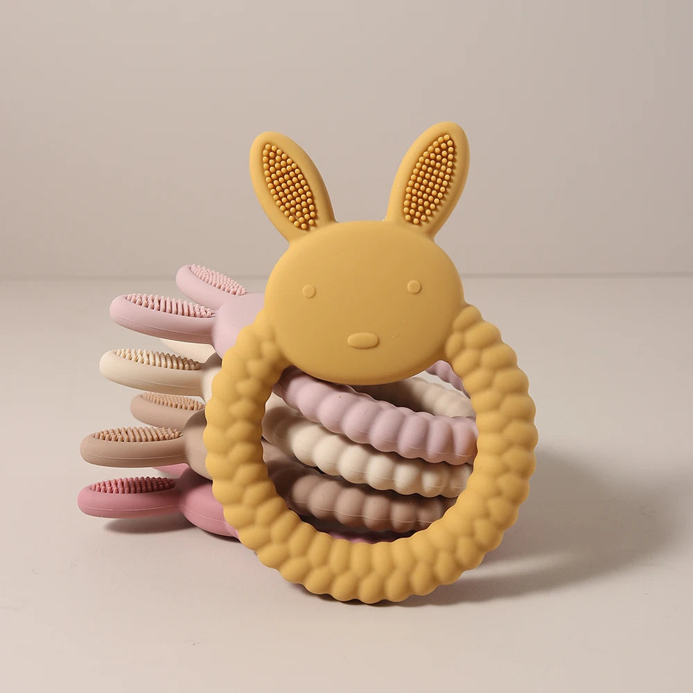 Silicone Teether Baby Gift Easter Bunny Shaped Cartoon Cute Teething Toy Chew Bead Sensory Gum Relief Soother