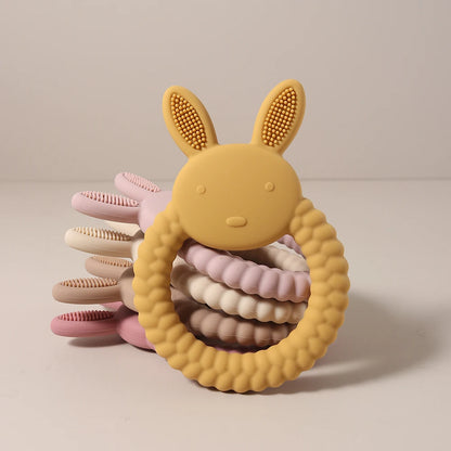 Silicone Teether Baby Gift Easter Bunny Shaped Cartoon Cute Teething Toy Chew Bead Sensory Gum Relief Soother