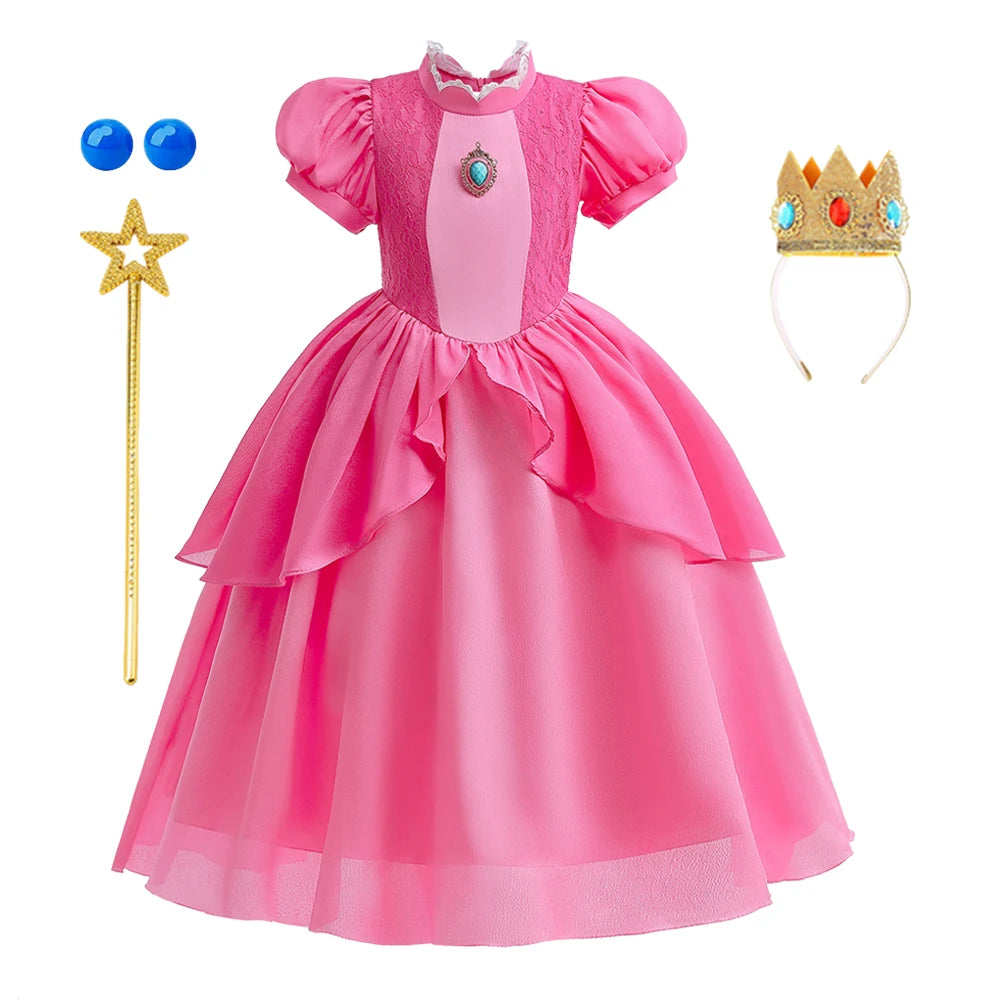 Girls New Game Movies Rosalina Peach Princess Dress Carnival Party Birthday Outfit Peach Cosplay Halloween Costume Dress