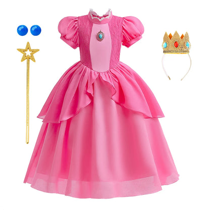 Girls New Game Movies Rosalina Peach Princess Dress Carnival Party Birthday Outfit Peach Cosplay Halloween Costume Dress