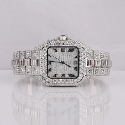 Moissanite Full White Gold Diamond Watch Skeleton Dial Quartz Watches for Export Sale Hip Hop Diamond Watch For Men's