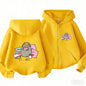 Cozy Pusheen Cat With Headphones Snacks Front Back Zip Up Hoodie For Kids Long Sleeve Lovely Cartoon Casual Outerwear Jacket