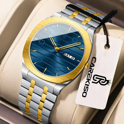 CAREKISO Luxury Fashion Men Clock Waterproof Week Date Casual Man Wristwatch Stainless Steel Quartz Business Men's Watches Reloj