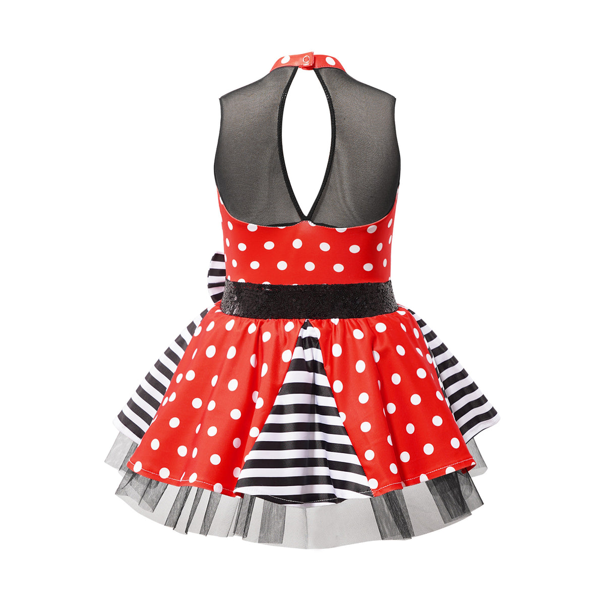 Girls Jazz Latin Ballet Dance Dress Polka Dots Print Mesh Sequin Bowknot Tutu Dress Birthdays Party Wedding Flower Girl Dresses