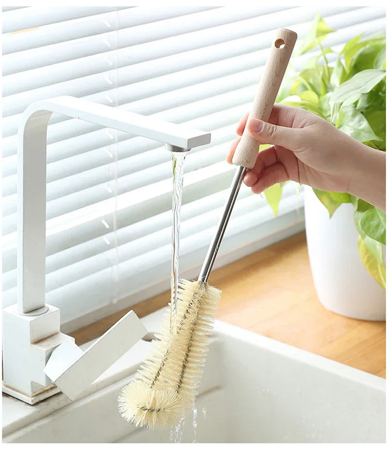 Kitchen Cleaning Tools Drink Bottles Glass Scrubbers Cleaning Brush Wooden Bottle Cleaning Brush with Long Handle