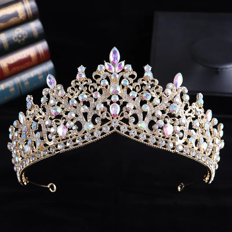 Trendy Baroque Sky Blue Rhinestone Crystal Queen Crown Wedding Tiara Women Beauty Pageant Diadem Bridal Hair Accessories Jewelry