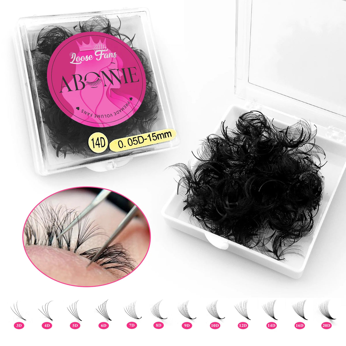 ABONNIE 500 Fans Loose Fan 6D-20D Pointy Base Premade Fans Sharp Thin Slim Medium Stem Volume Russian Eyelashes Extensions