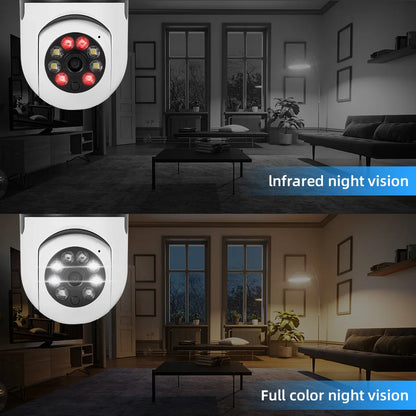 FUERS 2MP E27 Bulb Security Camera 2.4G WiFi PTZ CCTV Camera 4X Zoom AI Human Tracking Color Night Vision Two Way Audio Baby Monitor Indoor
