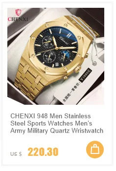CHENXI 8222 Fashion Couple Quartz Watch Waterproof Night Light Date Stainless Steel Strap Casual Date Men's and Women's Watch