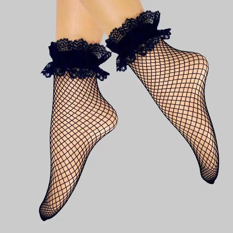 Baby Ankle High Lace Fishnet Vintage Short Socks Girl's Mesh Bow Fishnet Stockings Cute White Black Fashion Parent Child Socks