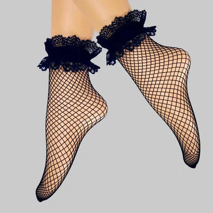 Baby Ankle High Lace Fishnet Vintage Short Socks Girl's Mesh Bow Fishnet Stockings Cute White Black Fashion Parent Child Socks