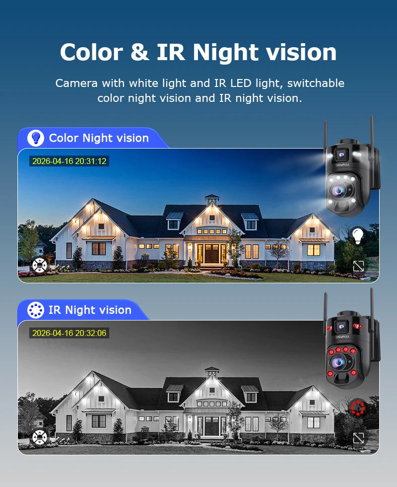 SHIWOJIA 60X ZOOM Solar Camera 4G 10MP AOV 24/7 Video Recording Dual Lens 360° 14W Solar Panel Security WIFI Camera PIR Monitor