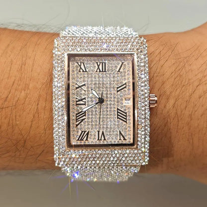 2025 Hot Luxury Brand Quartz Diamond Watch For Men Fashion Hip Hop Full Diamond Bling Jewelry Wristwatches Man Dropshipping ﻿