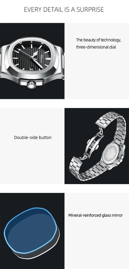 CHENXI 8222 Fashion Couple Quartz Watch Waterproof Night Light Date Stainless Steel Strap Casual Date Men's and Women's Watch