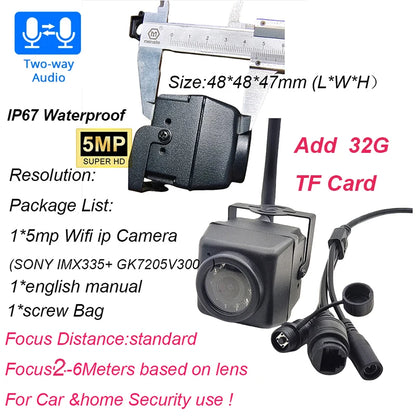 Camhi 2MP 5MP Mini Waterproof IP67 TF Card Slot 940NM IR Night Vision IP Camera Wifi Outdoor For Car Vehicle Fleet&Bird Nest