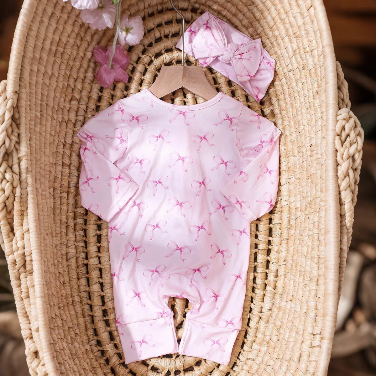 Ylsteed 2Pcs Set Pink Bowknot Newborn Photography Jumpsuit with Pink Bow Headband 100 Days Baby Girl Photoshoot Outfits