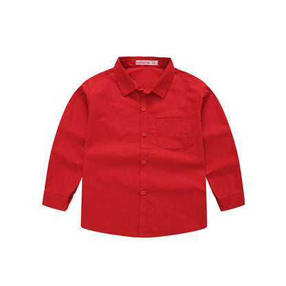 Children's Shirt in the Spring and Autumn New Boys and Girls Suit Collar Shirt Children's Pure Color Long Sleeve Shirt