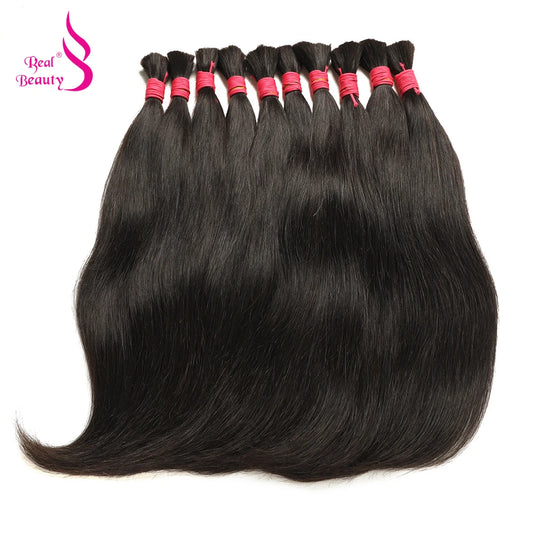 REAL BEAUTY Remy Human Hair Vietnam Natural Straight Bulk Hair for Braiding Black Brown No Weft Crochet Braids Bundles