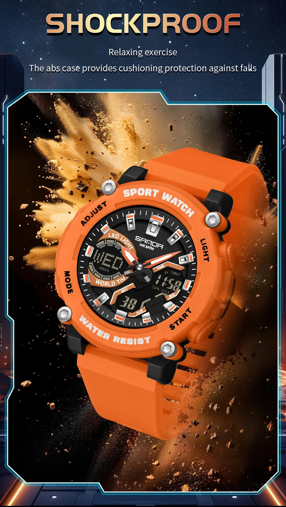 SANDA Outdoor Men's Electronic Wristwatch Large Dial Multifunctional Waterproof Luminous Alarm Military Sports Watch