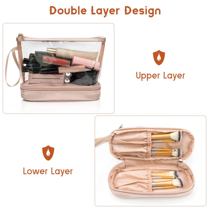  Double-Layer Large Capacity Makeup Bag, Multifunctional Wet and Dry Separation Travel Toiletry Bag, Makeup Brush Organizer