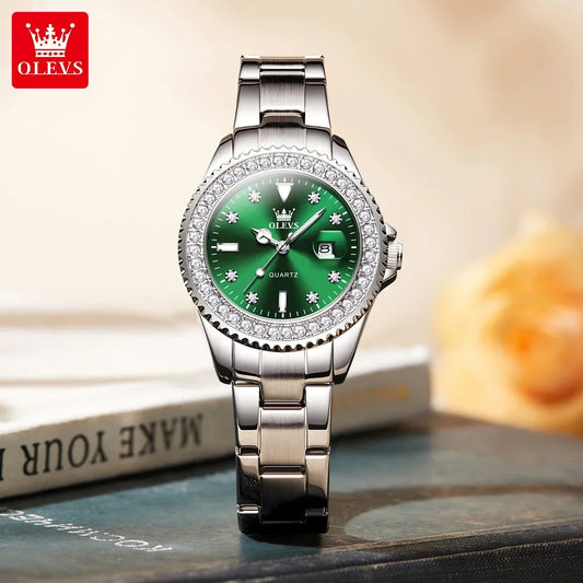 OLEVS 9945 Luxury Diamond Stainless Steel Quartz Watch for Women Elegant Ladies Waterproof Sport Women's Wristwatch Reloj Mujer
