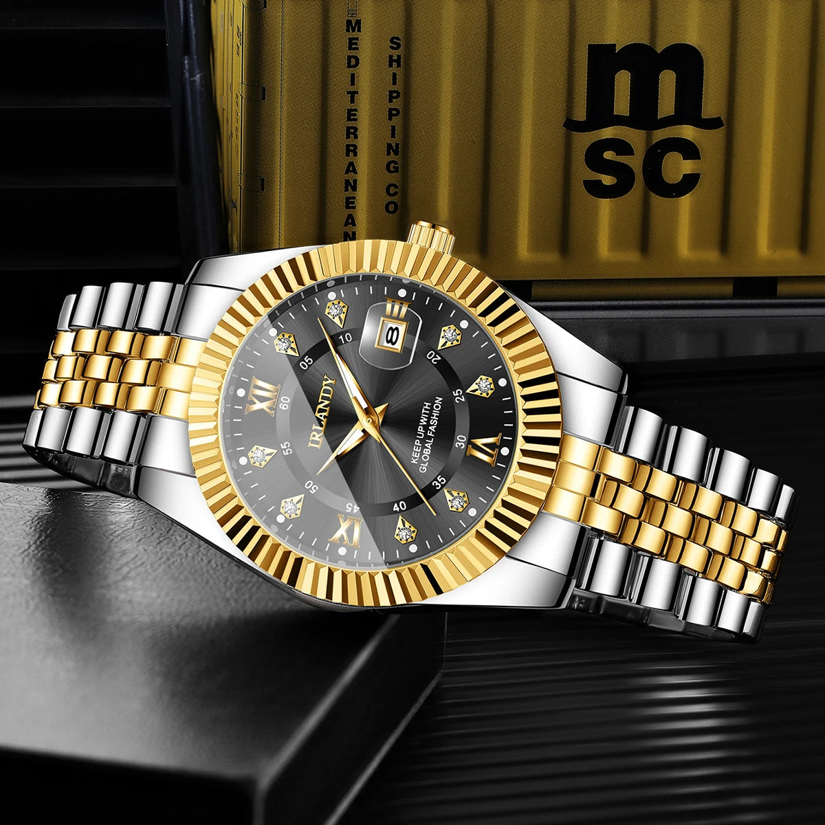 2PCS Fashion Couple's Watches Set Luxury Rhinestone Roma Dial Women Quartz Watch Men Calendar Business Wristwatches（Without Box）