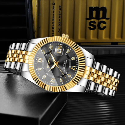 2PCS Fashion Couple's Watches Set Luxury Rhinestone Roma Dial Women Quartz Watch Men Calendar Business Wristwatches（Without Box）