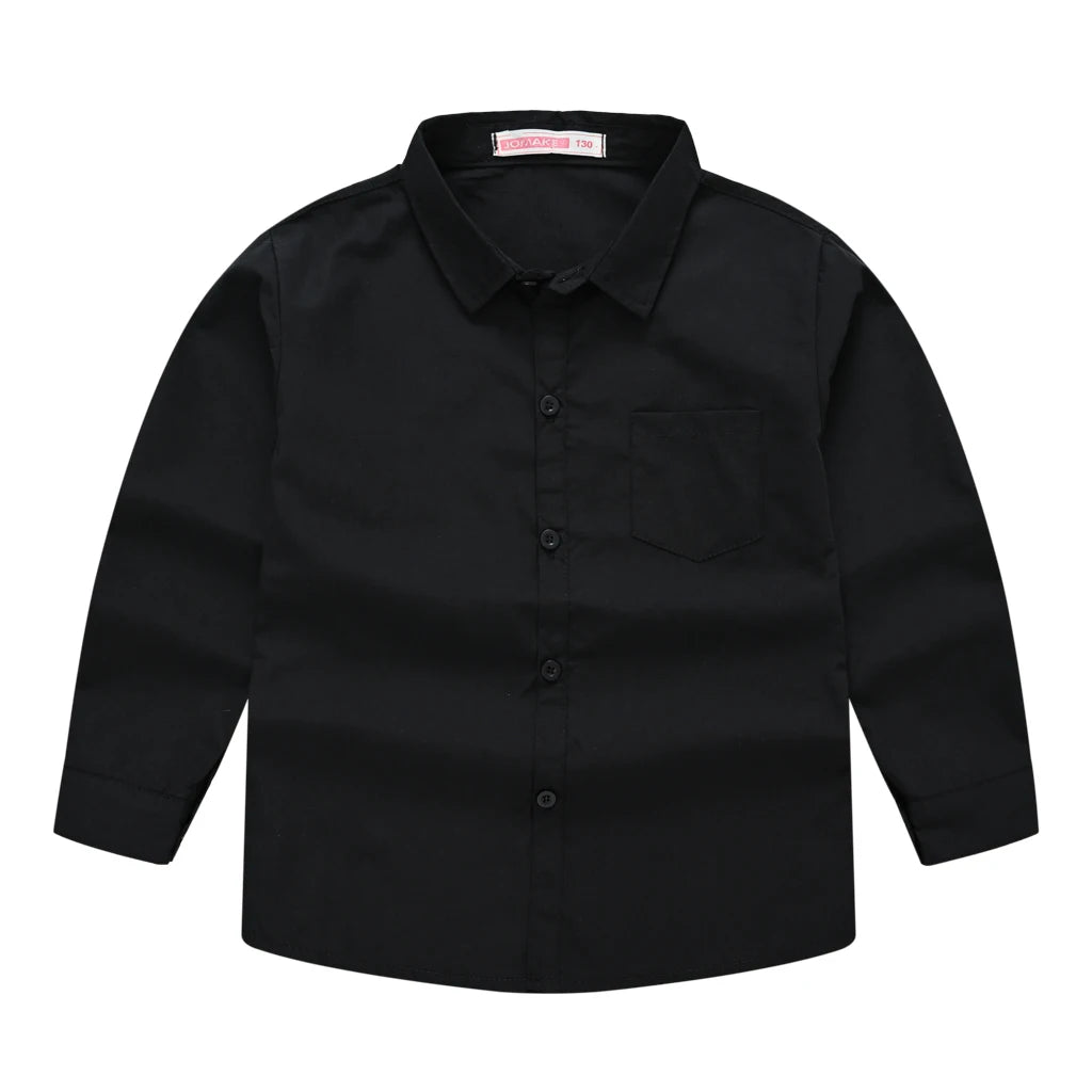 Children's Shirt in the Spring and Autumn New Boys and Girls Suit Collar Shirt Children's Pure Color Long Sleeve Shirt