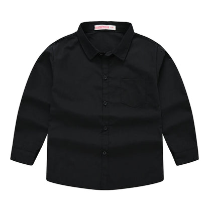 Children's Shirt in the Spring and Autumn New Boys and Girls Suit Collar Shirt Children's Pure Color Long Sleeve Shirt