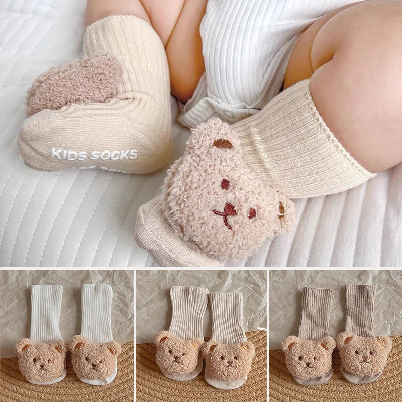 Korean Cartoon Bear Baby Sock Cute Middle Tube Boys Girls Sock Soft Infant Toddler Sokken Solid Color Newborn Sox