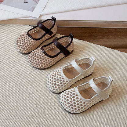 Spring Girl's Casual Shoes Mesh Hook-loop Chic Daily Kid's Flat Shoe Solid Colors Anti-slip Breathable Light Comfy Children Shoe