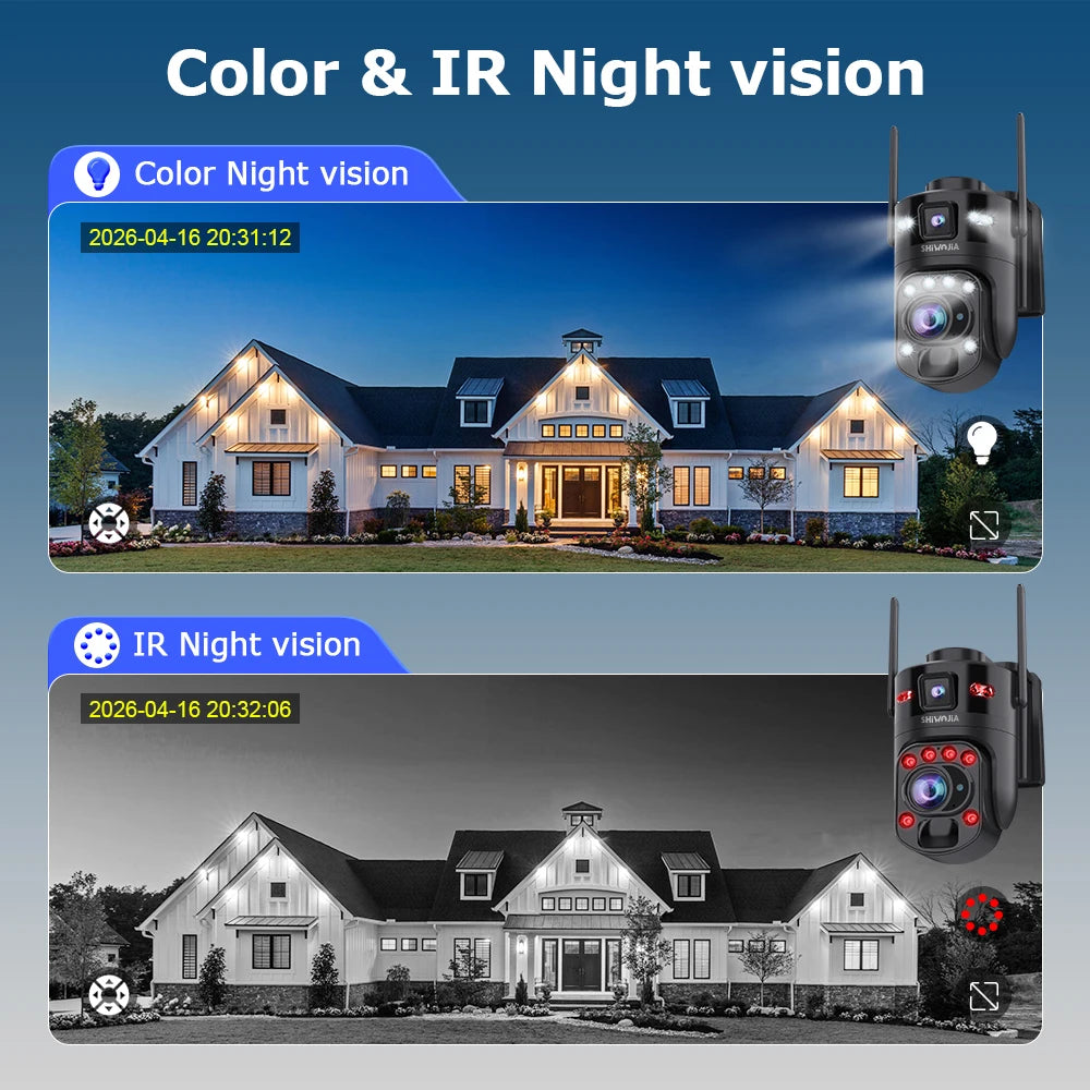 SHIWOJIA 60X ZOOM Solar Camera 4G 10MP AOV 24/7 Video Recording Dual Lens 360° 14W Solar Panel Security WIFI Camera PIR Monitor