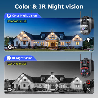 SHIWOJIA 60X ZOOM Solar Camera 4G 10MP AOV 24/7 Video Recording Dual Lens 360° 14W Solar Panel Security WIFI Camera PIR Monitor