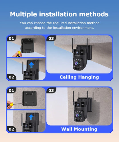 SHIWOJIA 60X ZOOM Solar Camera 4G 10MP AOV 24/7 Video Recording Dual Lens 360° 14W Solar Panel Security WIFI Camera PIR Monitor