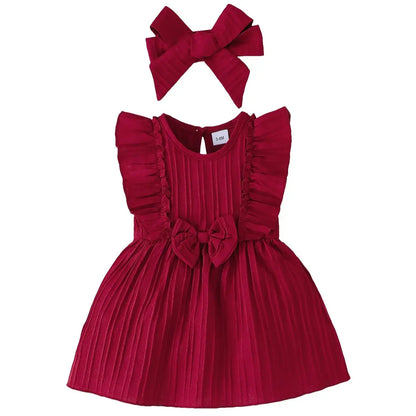 Newborn Baby Girl's Bow Sleeveless Christmas Dress Infant Cute Princess Birthday Party Dresses Toddler Clothing for 0-24 Months
