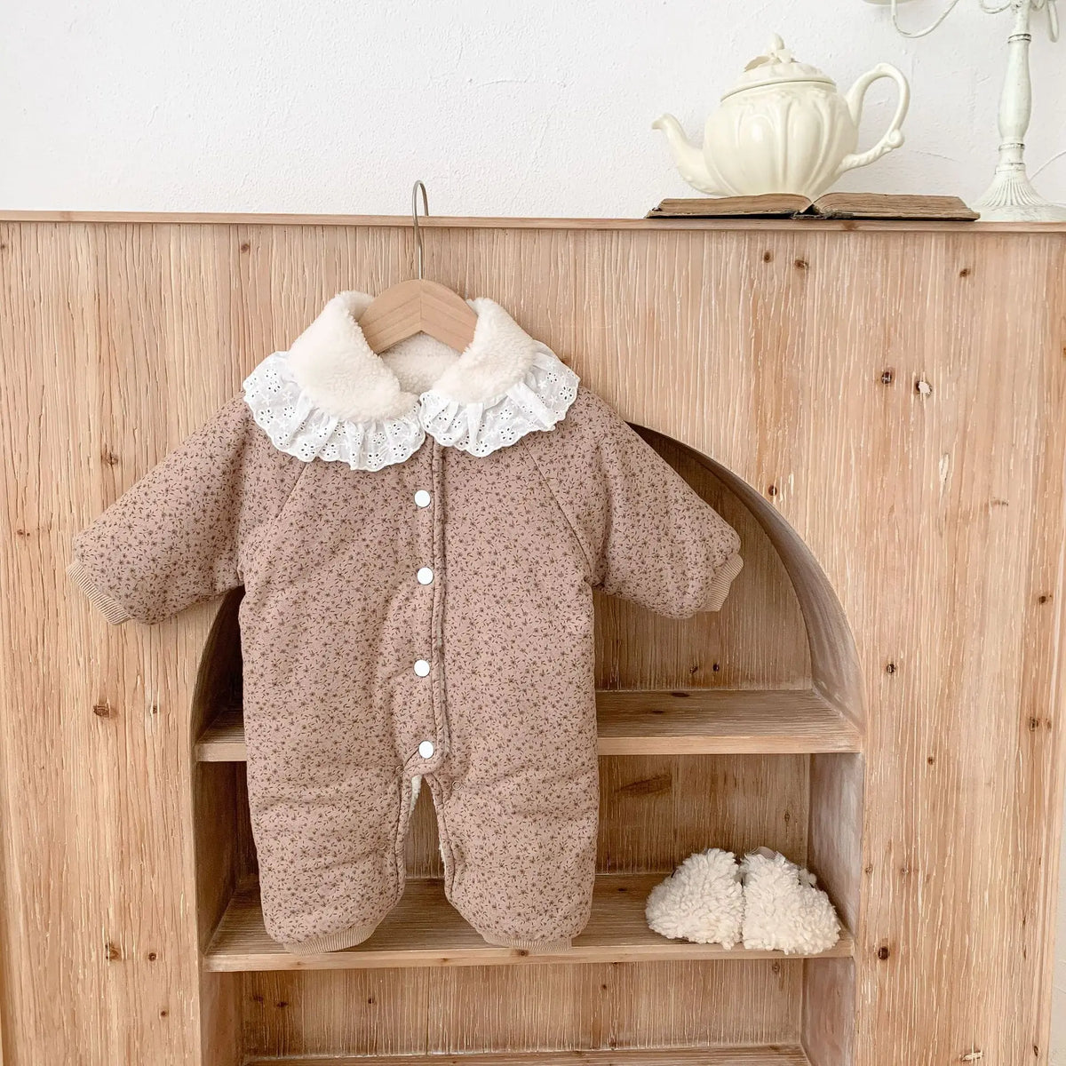 Korean Baby Cotton Jumpsuit Thickened Hooded Romper Plush Warm Autumn Winter Newborn Clothes Floral Princess Bodysuit Ropa Bebe