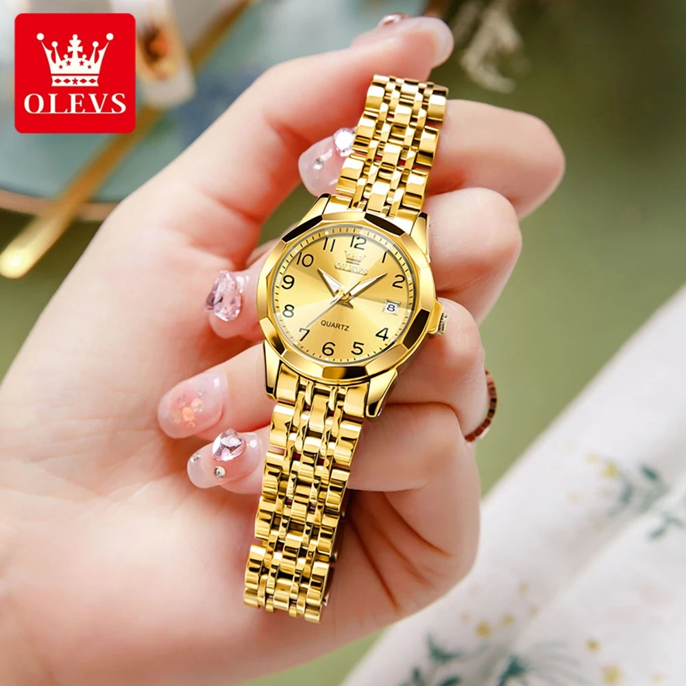OLEVS 9970 Couple Watch For Men Women Luxury Number Dial Rhombus Mirror Quartz Hand Clock Stainless Steel Original Dress Watches