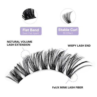 Cluster Lashes, 240pcs 40D 9-16mm Mixed Lengths, Ultra-Natural Look Thin Ultra-Soft Ultra-Light, Reusable  for Beginners