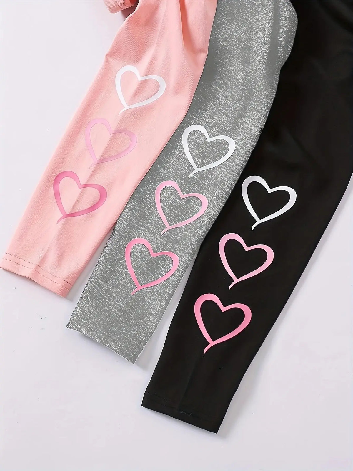 3-Pack: Girls' Solid-Color Casual Leggings (Heart Pattern) — Suitable for All Seasons; Fits Ages 3+