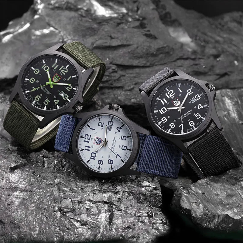 Men Genuine XINEW Brand Watches Students Fashion Casual Nylon Band Sports Army Gifts Date Quartz Wrist Watch Black Montre Homme